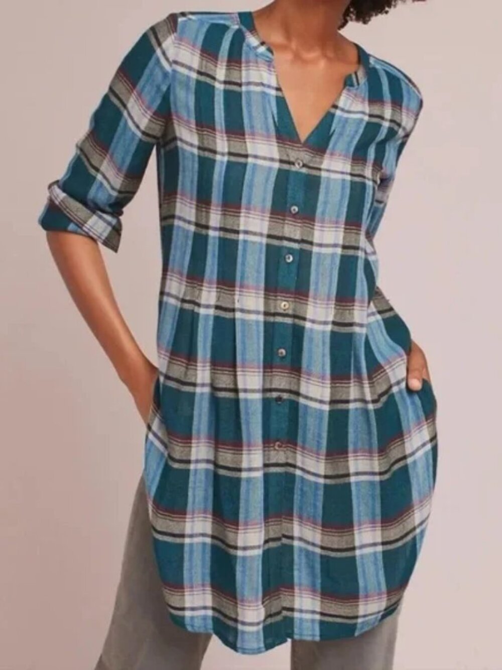 Anthropologie x Akemi + Kin // Lucie Plaid Tunic Size S